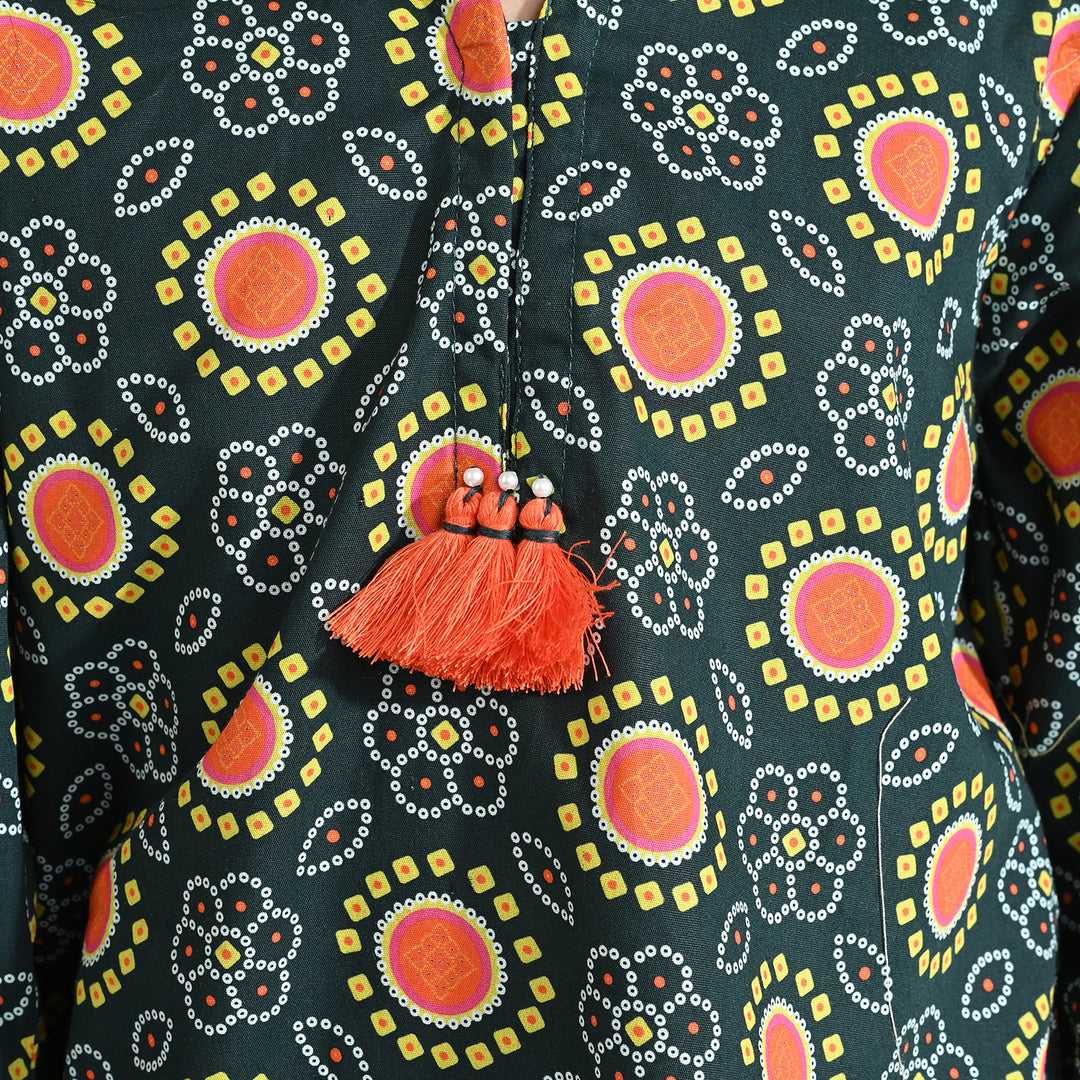 Girls Cotton Printed 2Pcs-Green