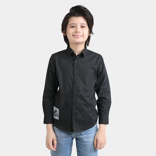 Boys Yarn Dyed Casual Shirt - Black