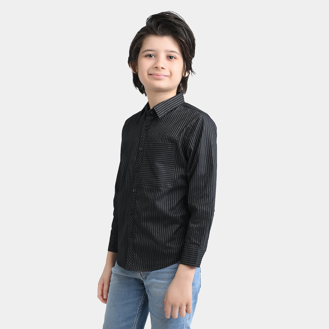 Boys Yarn Dyed Casual Shirt - Black