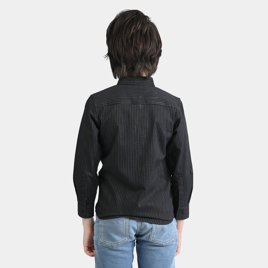 Boys Yarn Dyed Casual Shirt - Black