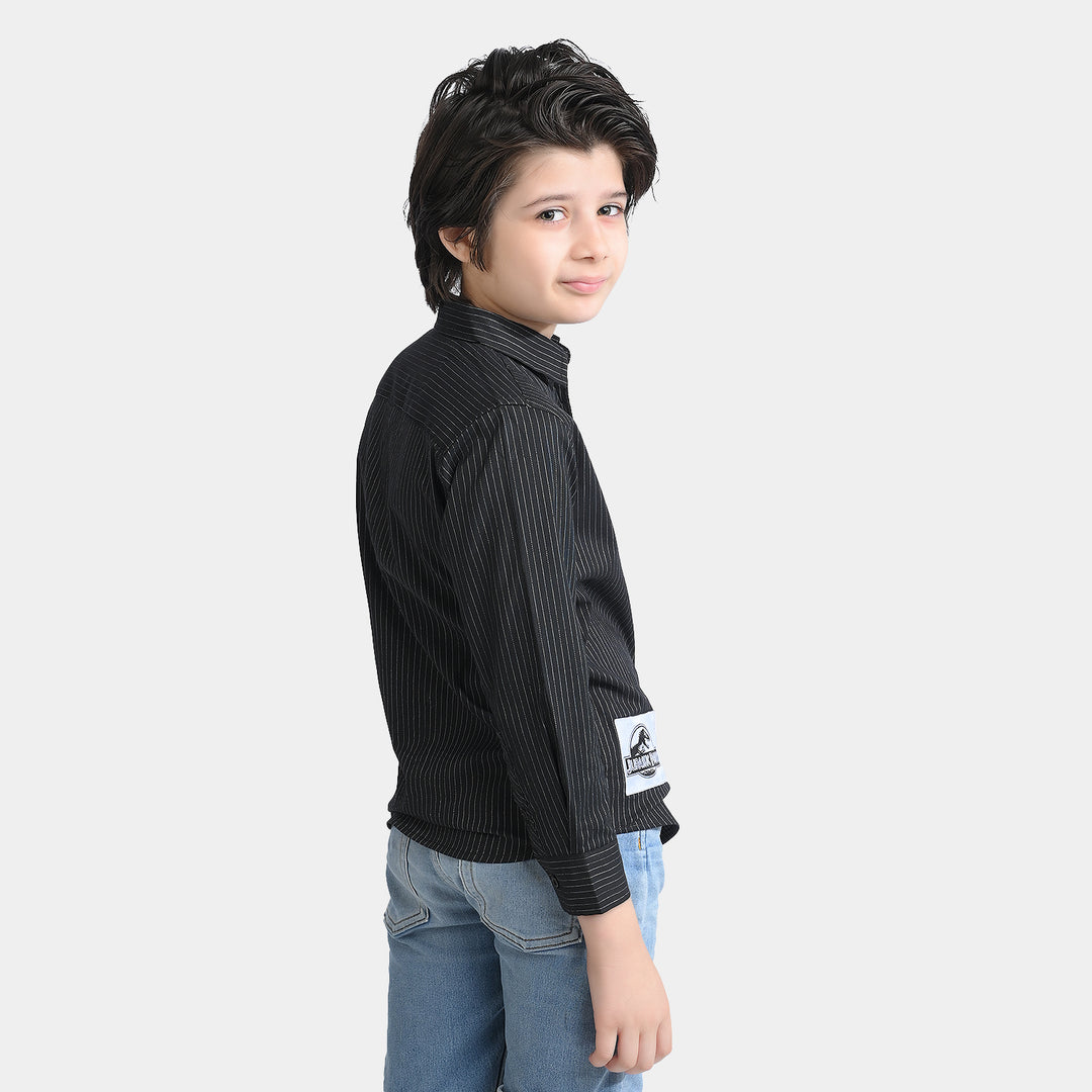 Boys Yarn Dyed Casual Shirt - Black