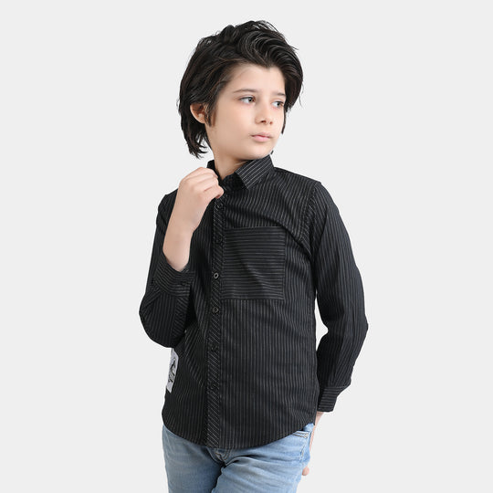 Boys Yarn Dyed Casual Shirt - Black