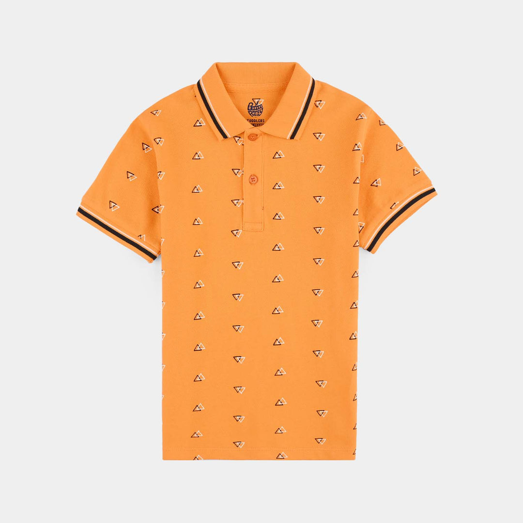 Boys Cotton PK Polo Triangles-B.Marigold