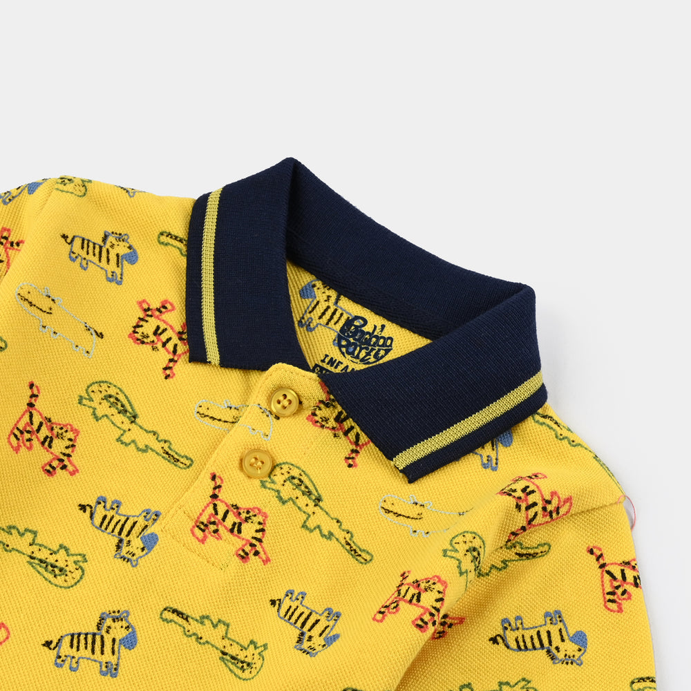 Infant Boys Cotton PK Polo Anima-Yellow