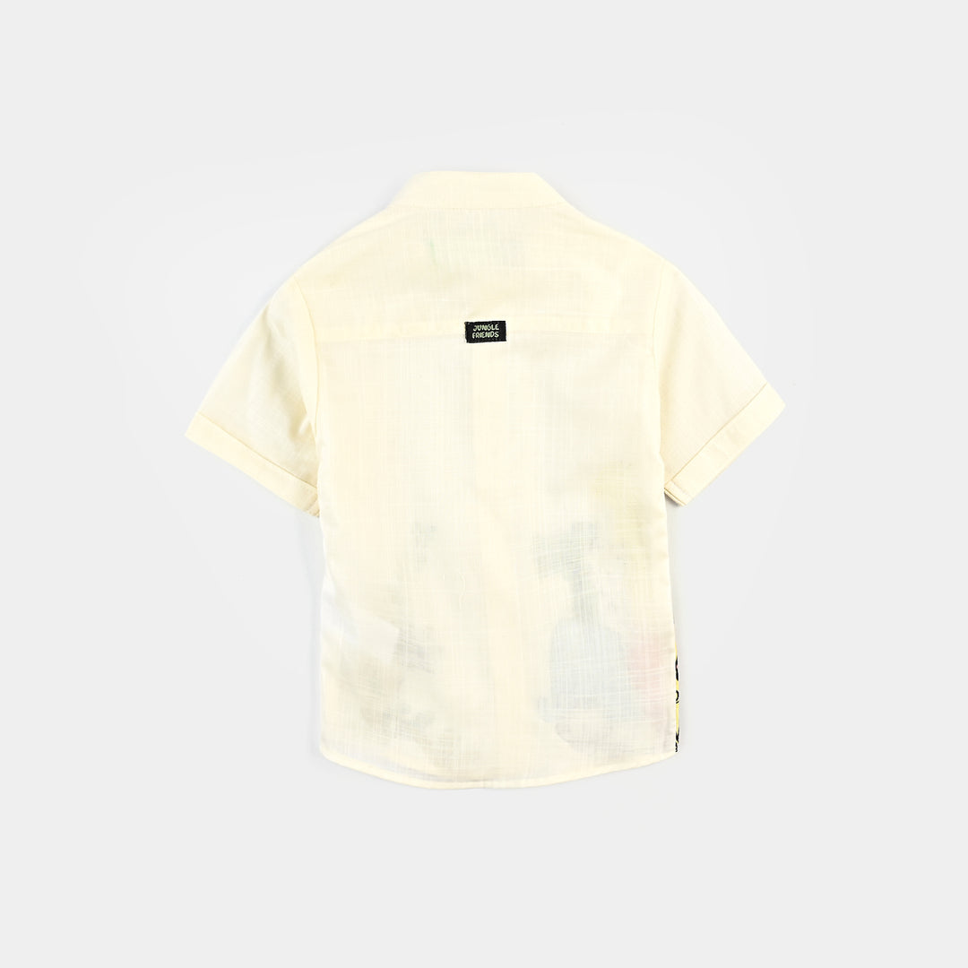 Infant Boys Cotton Slub Basic Casual Shirt (Jungle Friends) - Off-White