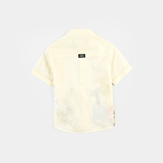 Infant Boys Cotton Slub Basic Casual Shirt (Jungle Friends) - Off-White