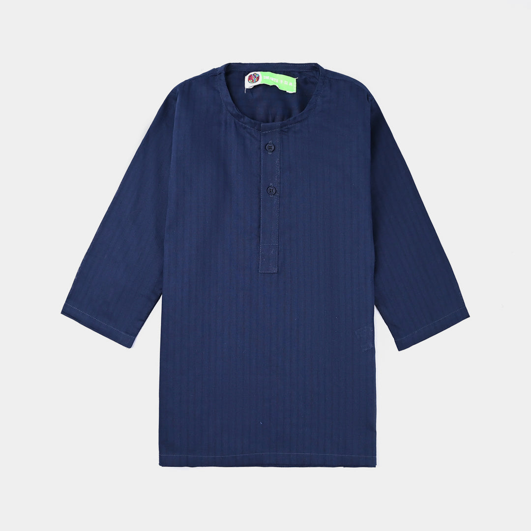 Infant Boys Jacquard Basic Kurta-NAVY