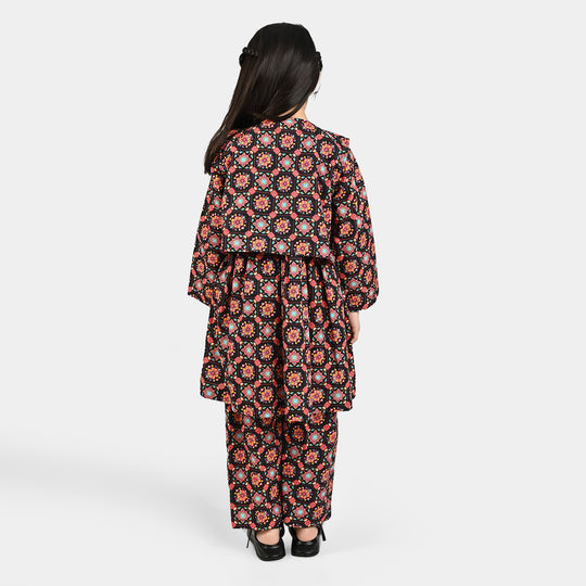 Girls Cotton Printed 3Pcs Dhanak-Multi