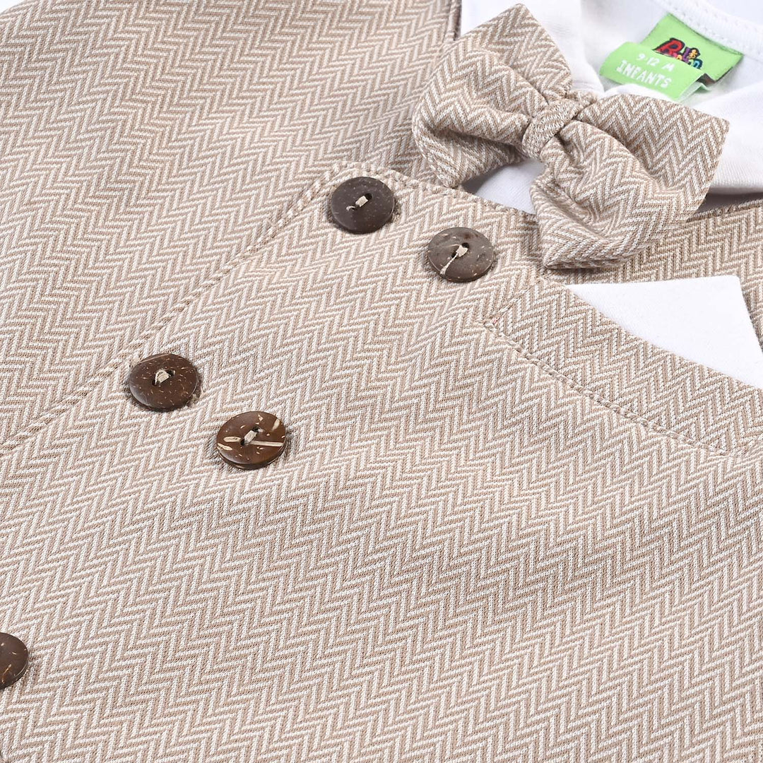 Infant Boys Jacquard Suit (Herringbone Coat) - Brown/White