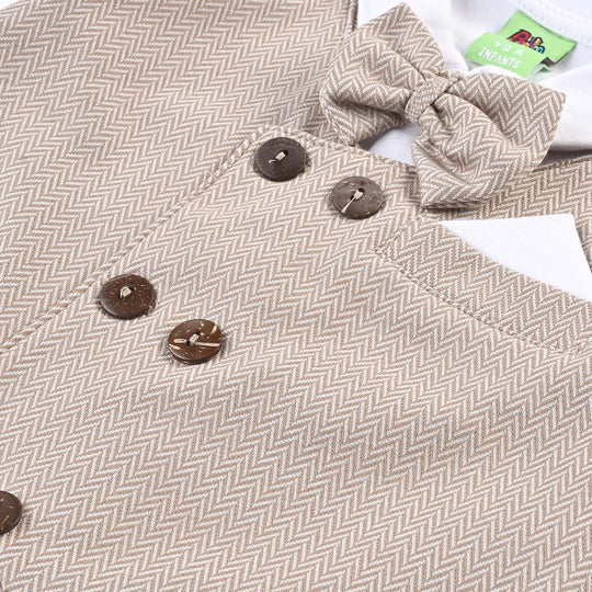 Infant Boys Jacquard Suit (Herringbone Coat) - Brown/White