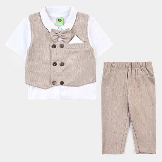 Infant Boys Jacquard Suit (Herringbone Coat) - Brown/White