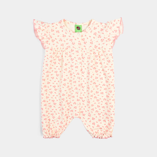Infant Girls Cotton Romper (Floral) - Pink