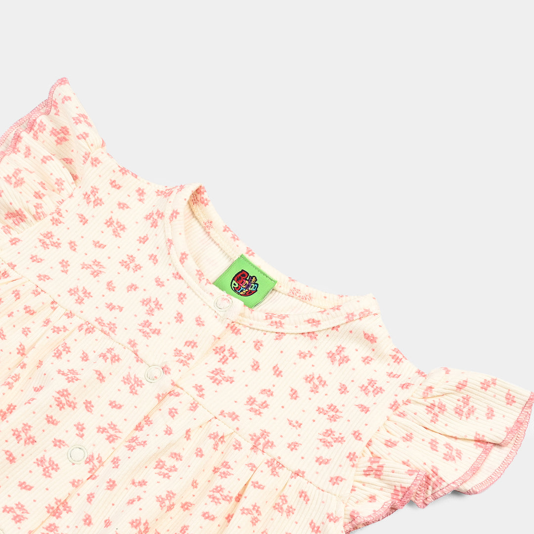 Infant Girls Cotton Romper (Floral) - Pink
