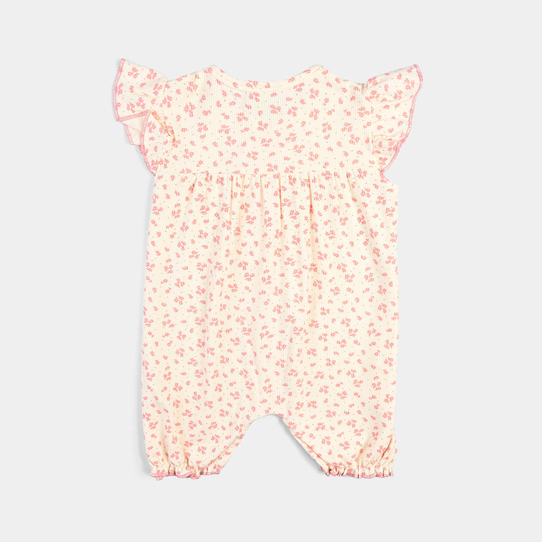 Infant Girls Cotton Romper (Floral) - Pink