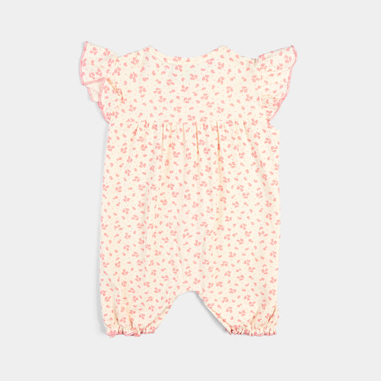 Infant Girls Cotton Romper (Floral) - Pink