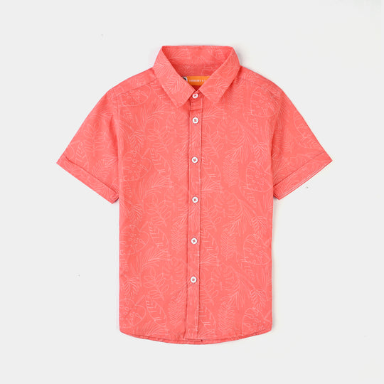 Boys Cotton Casual Shirt (Leaves) - Peach