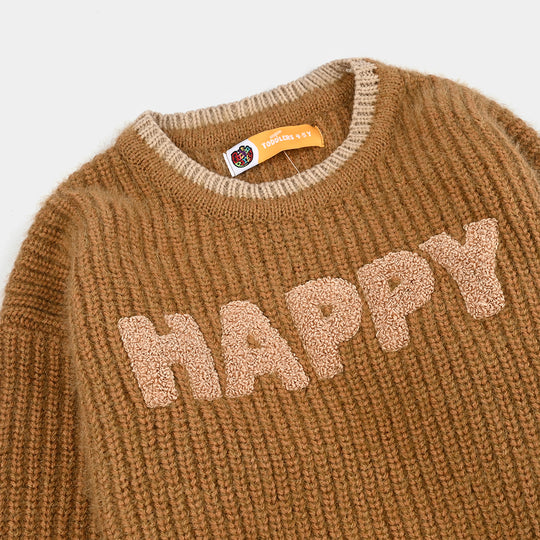Boys Acrylic-Crystal Feather Sweater-Happy-Lt.Brown