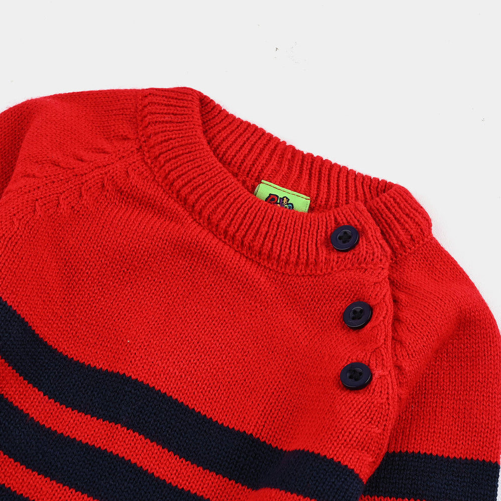 Infant Boys Acrylic Sweater - Navy & Red Stripe