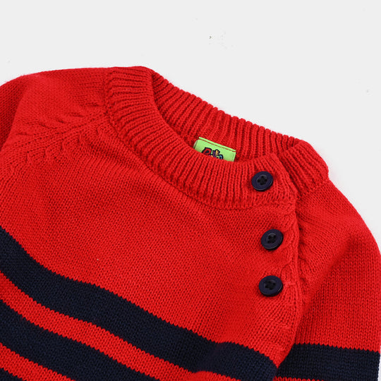 Infant Boys Acrylic Sweater - Navy & Red Stripe