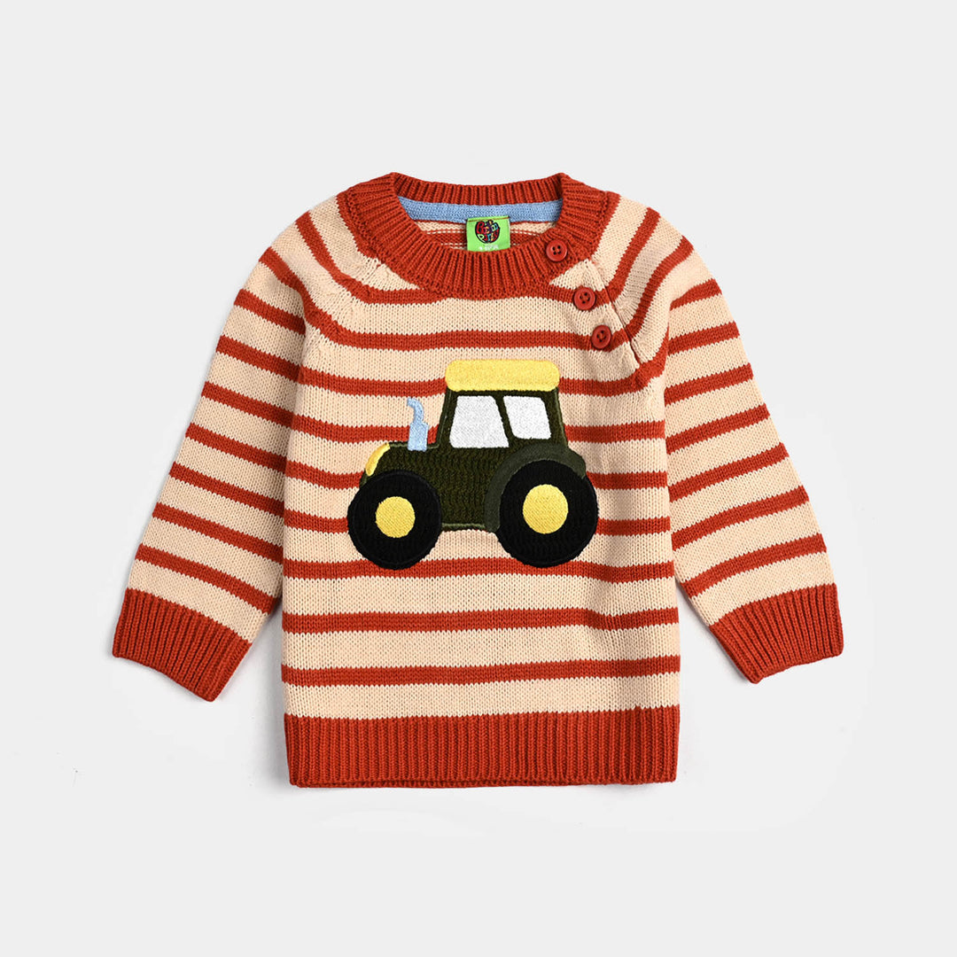 Infant Boys Acrylic Sweater-Tractor - Rust