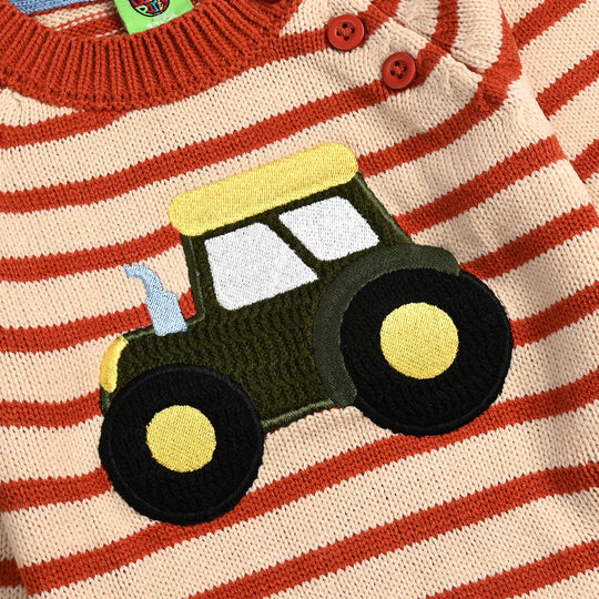 Infant Boys Acrylic Sweater-Tractor - Rust