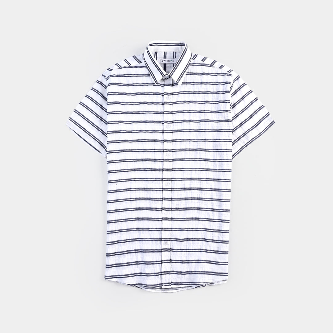 Teen Boys Yard Dyed Casual Shirt - White/Navy
