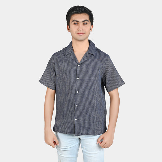 Teens Boy Cotton Resort Collar Shirt-Blue White