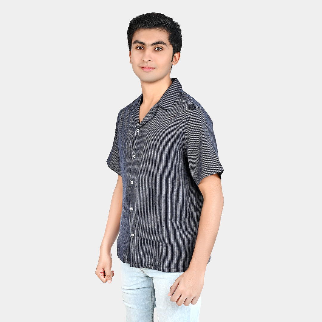 Teens Boy Cotton Resort Collar Shirt-Blue White