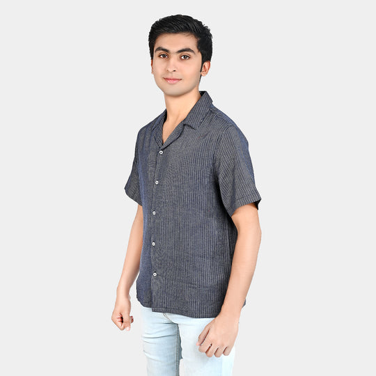 Teens Boy Cotton Resort Collar Shirt-Blue White