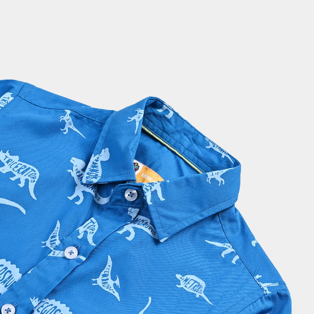 Boys Cotton Poplin Casual Shirt (Dinosaur) - Blue
