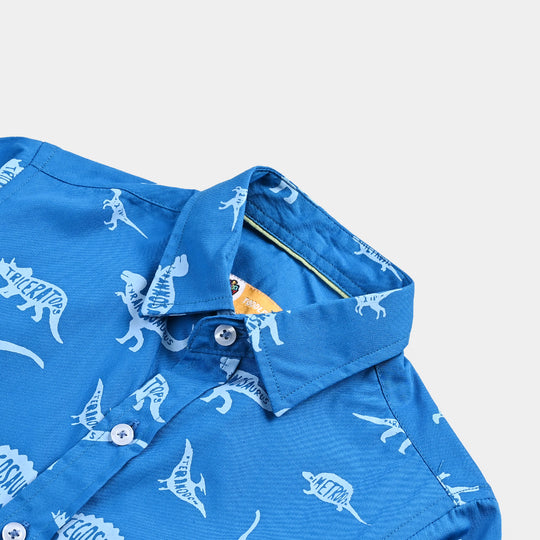 Boys Cotton Poplin Casual Shirt (Dinosaur) - Blue