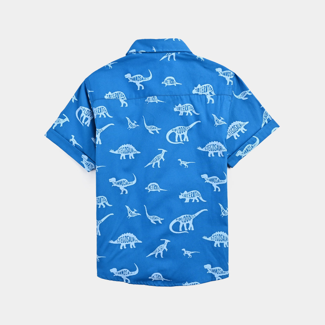 Boys Cotton Poplin Casual Shirt (Dinosaur) - Blue