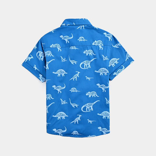 Boys Cotton Poplin Casual Shirt (Dinosaur) - Blue