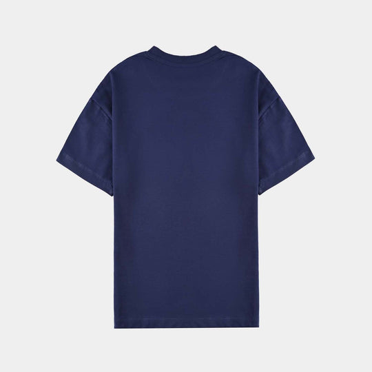 Girls Cotton Jersey T-Shirt (Flowers) - Navy Blue