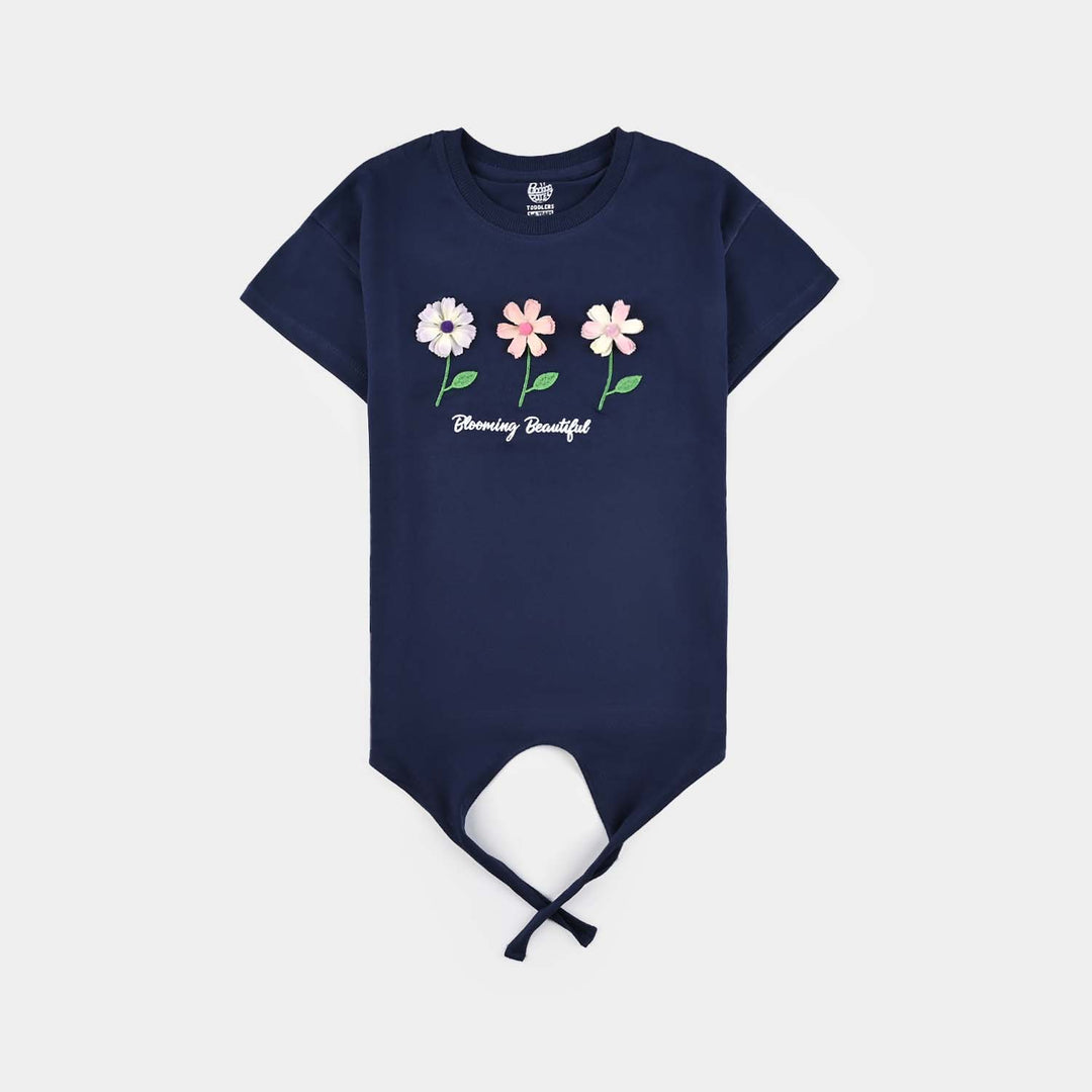 Girls Cotton Jersey T-Shirt (Blooming Beautiful) - Navy Blue