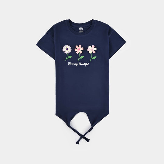Girls Cotton Jersey T-Shirt (Blooming Beautiful) - Navy Blue