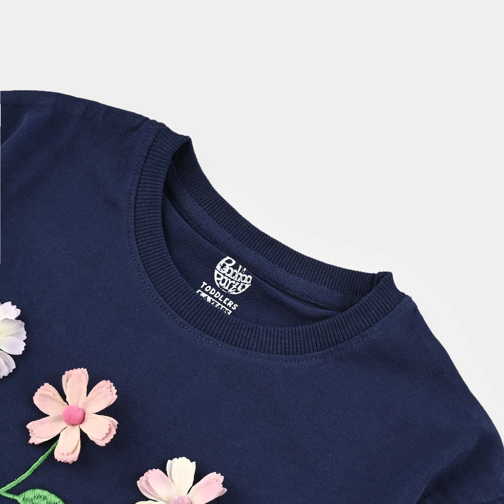 Girls Cotton Jersey T-Shirt (Blooming Beautiful) - Navy Blue
