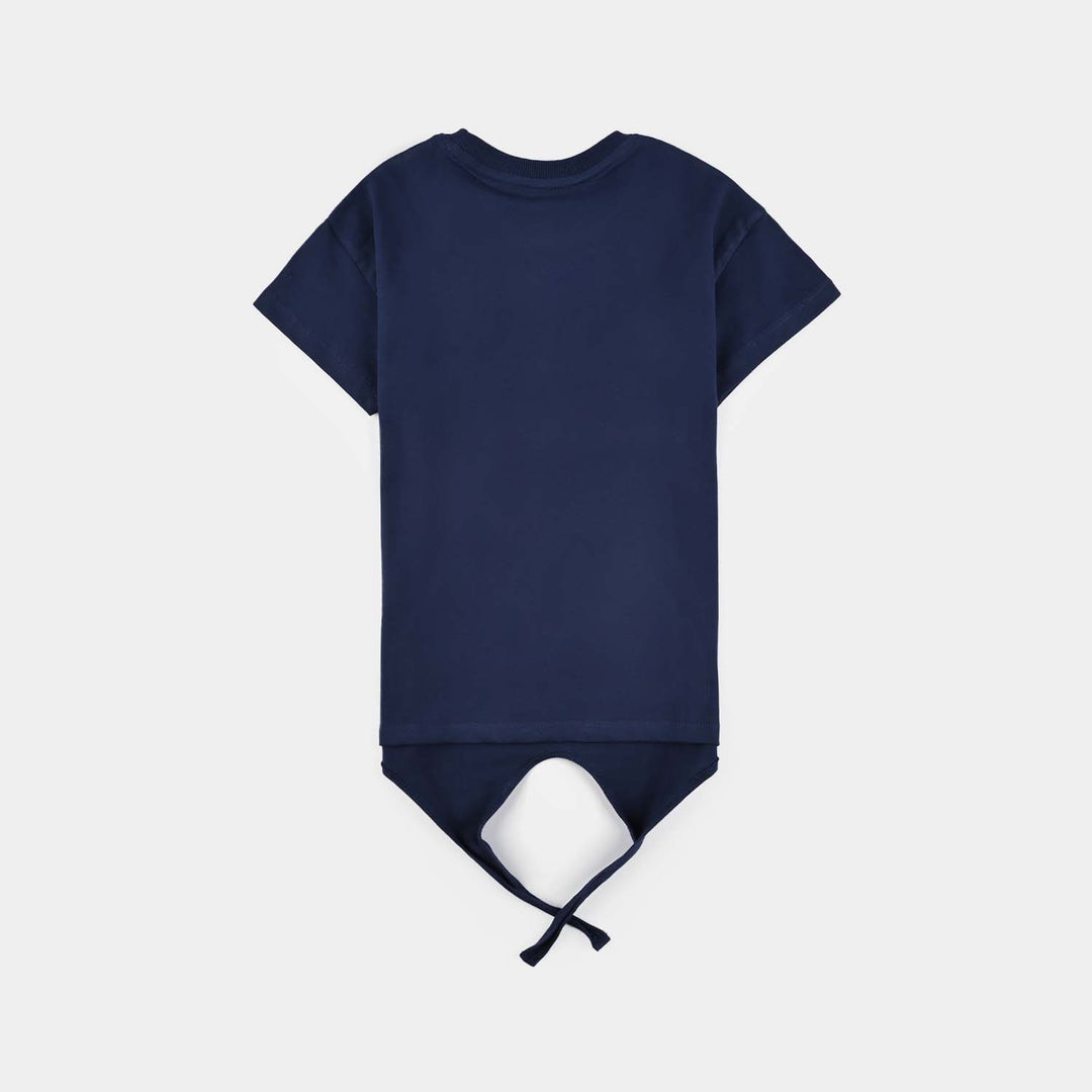 Girls Cotton Jersey T-Shirt (Blooming Beautiful) - Navy Blue