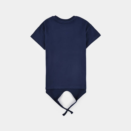 Girls Cotton Jersey T-Shirt (Blooming Beautiful) - Navy Blue