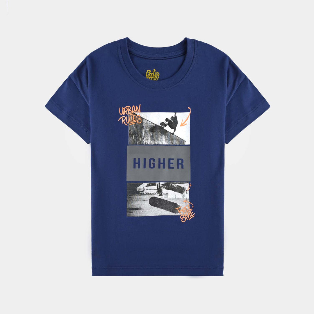 Boys Cotton Jersey T-Shirt HS HIGHER-Navy Blue
