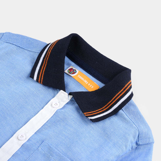 Boys Oxford Casual Shirt H/S (98)-White/Sky Blue