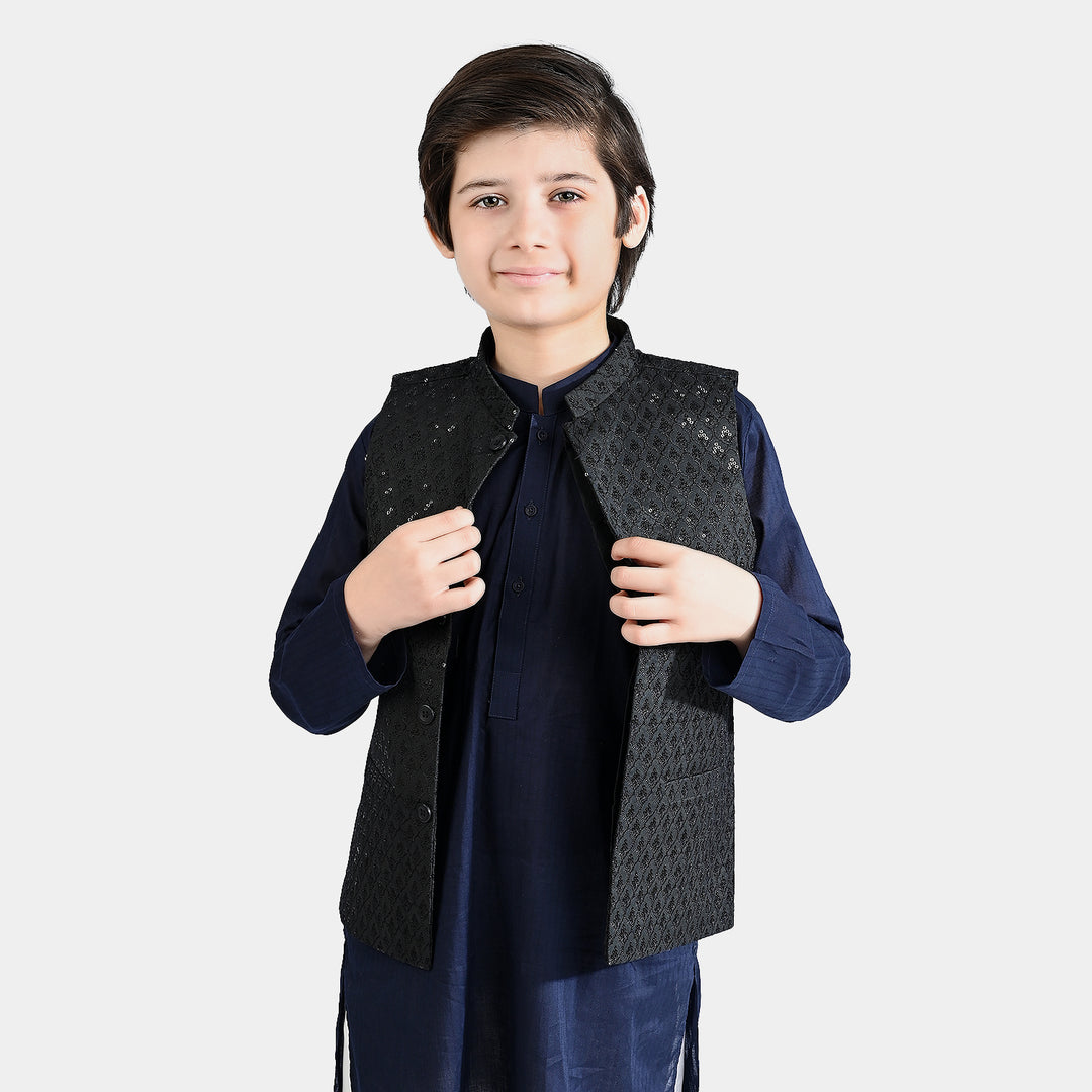 Boys Poly Viscose Waistcoat (Monotone) - Black