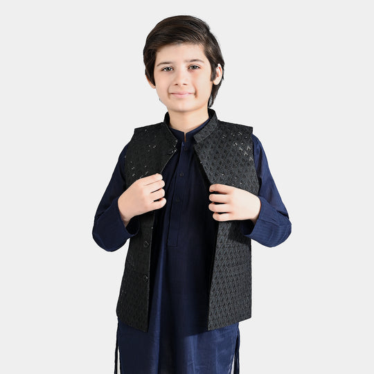 Boys Poly Viscose Waistcoat (Monotone) - Black