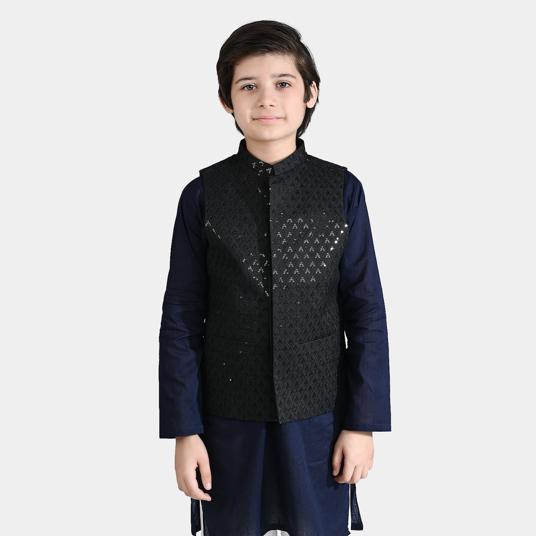Boys Poly Viscose Waistcoat (Monotone) - Black