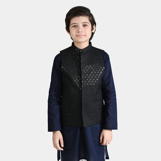 Boys Poly Viscose Waistcoat (Monotone) - Black