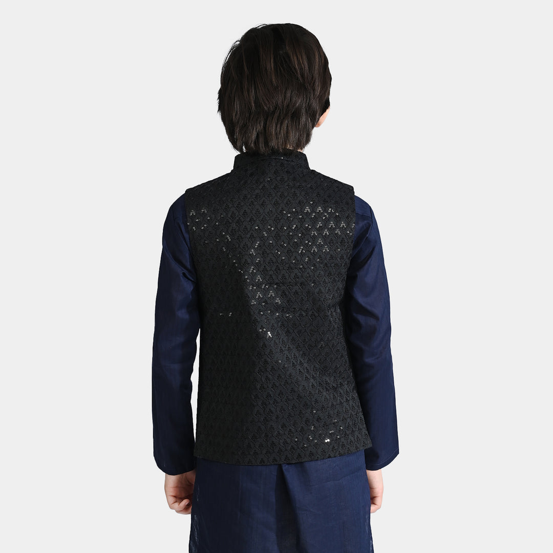 Boys Poly Viscose Waistcoat (Monotone) - Black