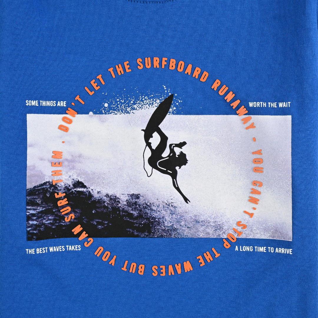 Boys Cotton Jersey T-Shirt HS Surf Board-Blue