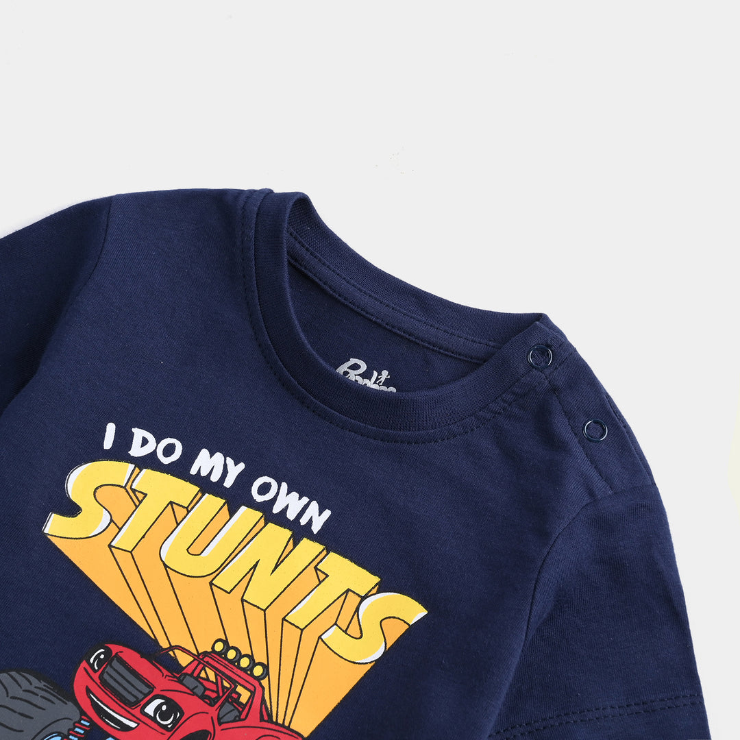 Infant Boys Cotton Jersey T-Shirt Stunts-Navy Blue