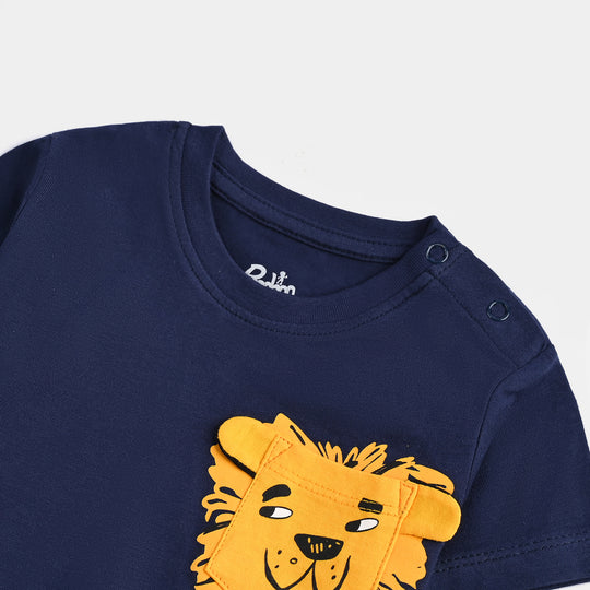 Infant Boys Cotton Jersey T-Shirt Lion-Navy Blue
