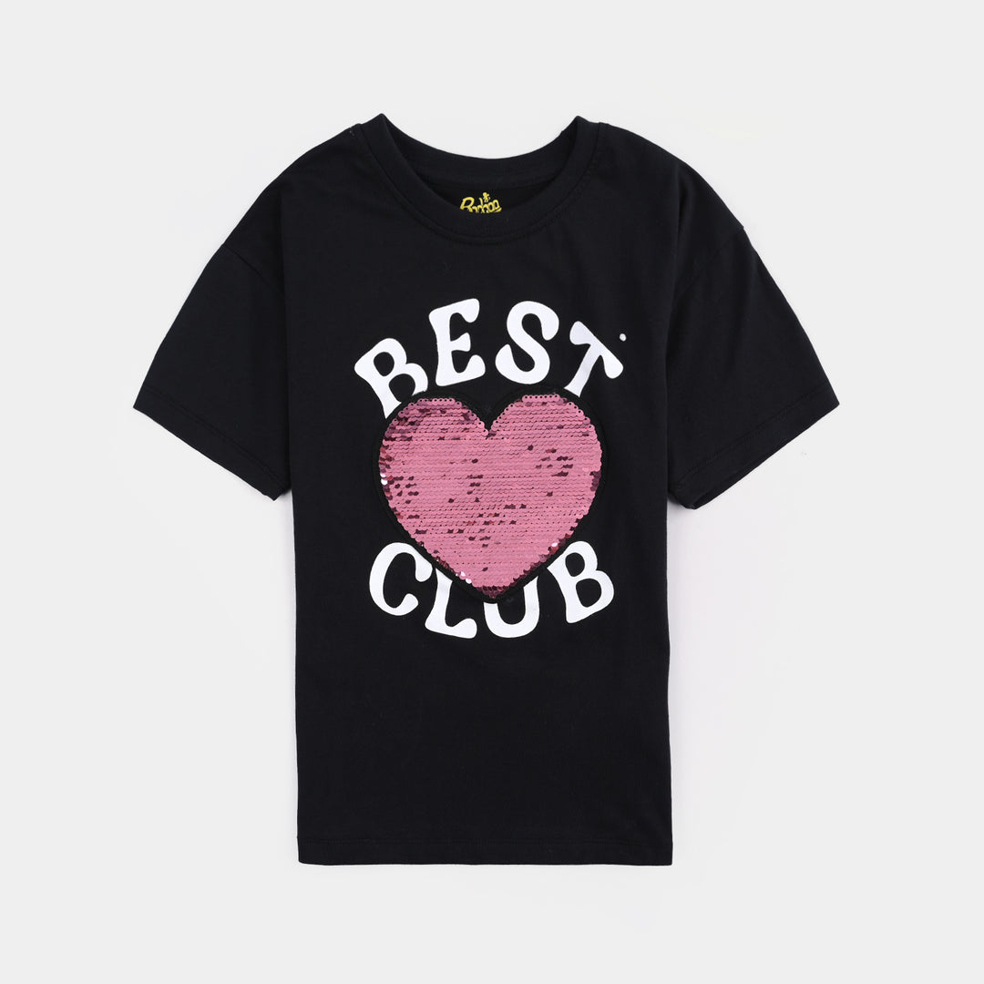 Girls Cotton Jersey T-Shirt (Best Club) - Jet Black
